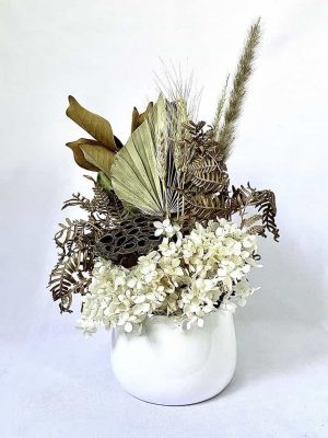 White Dried Flower Bouquet in White Vase