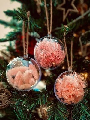 Pink Dried Preserved Flower Christmas Baubles